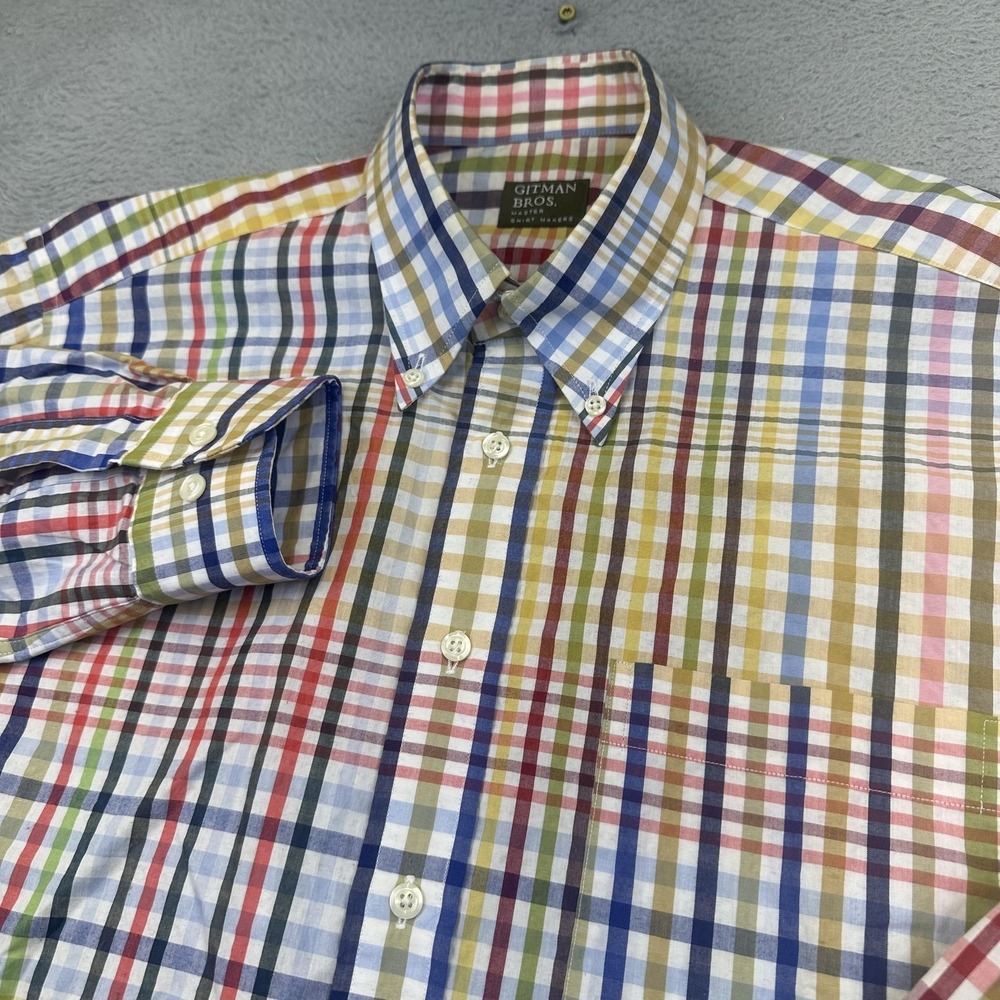 Gitman Bros Shirt Mens Large Multicolor Plaid Button Down Made USA Cotton Casual